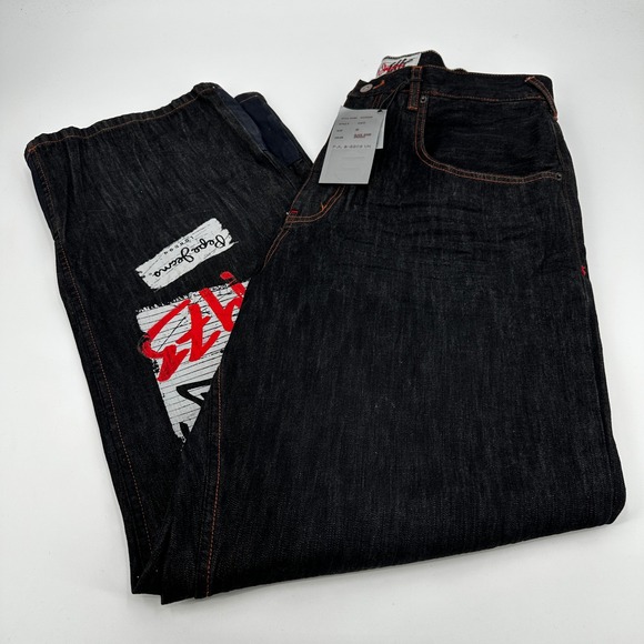 Pepe Jeans London Mens 38x33 Wide Leg Graffiti Graphic Black Street Skater NWT